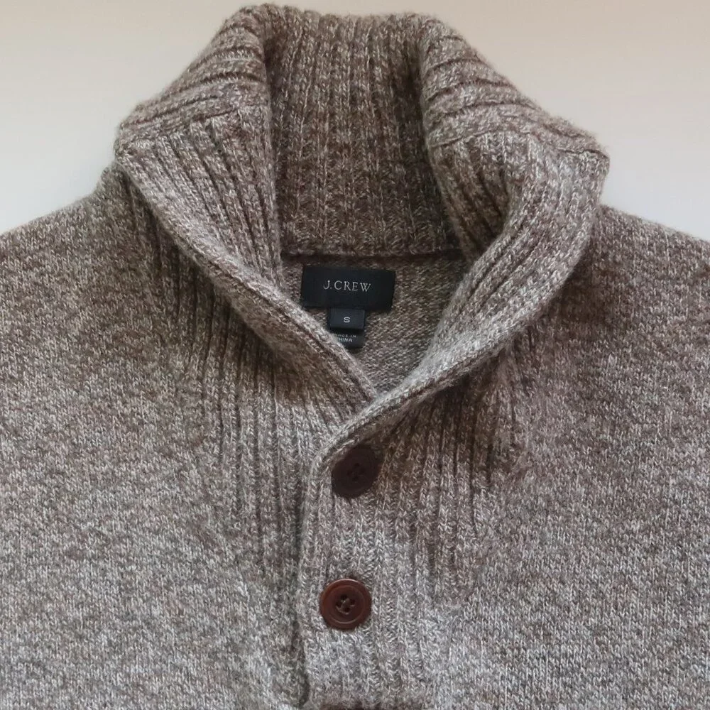 J.Crew Men's Marled Lambswool Shawl Collar Pullover Sweater Long Sleeve Cozy S